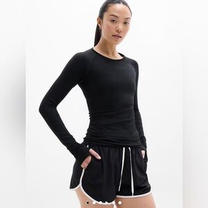 Athleta Speedlight Long Sleeve Seamless Ruched Side Top Black Small Workout